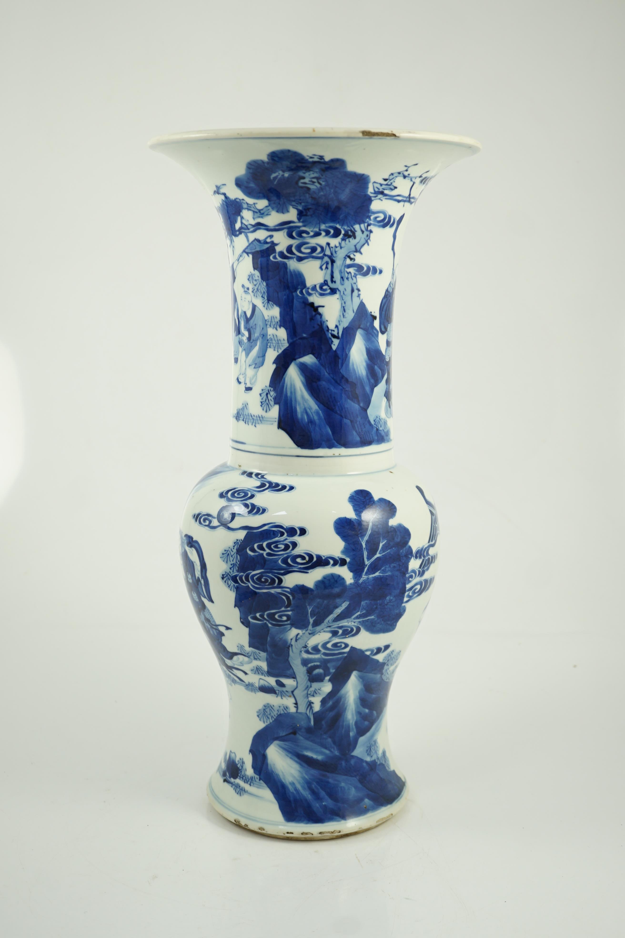 A Chinese blue and white ‘Daoist immortals’ yen-yen vase, Kangxi period, glaze losses to rim and edge of foot